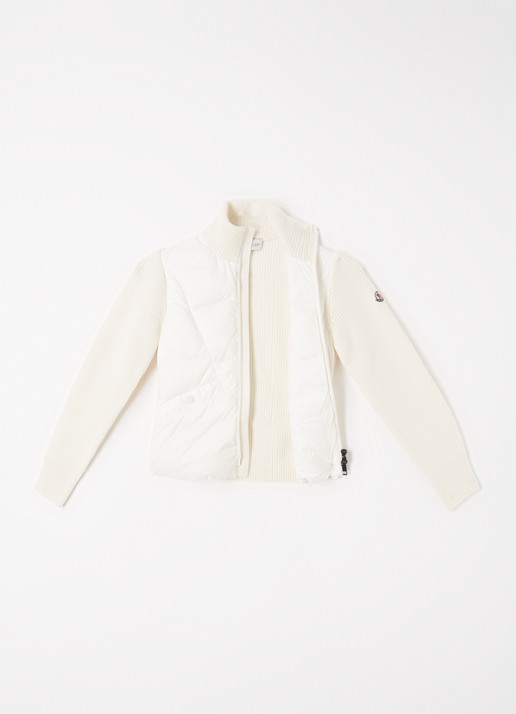 Moncler Fijngebreid jack van wol met donsvulling - voorkant 2 gebroken wit
