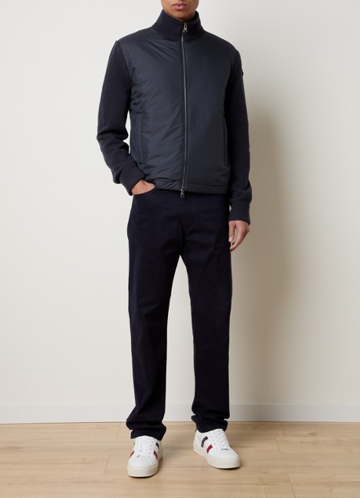 Moncler Fijngebreid vest in scheerwolblend met gewatteerd voorpand met donsvulling - voorkant 6 donkerblauw