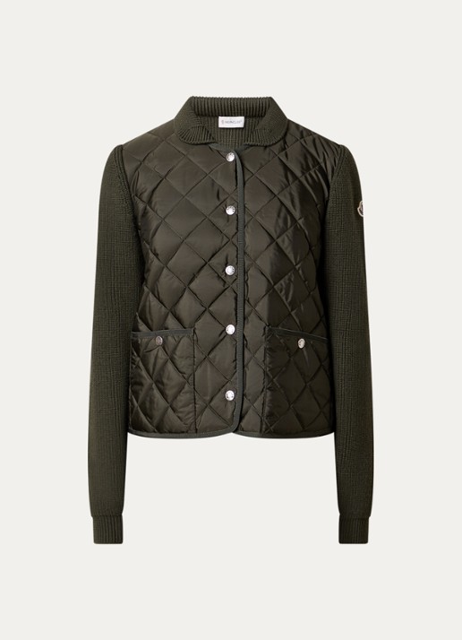 Moncler Fijngebreid vest met logo en opgestikte zakken - voorkant 5 olijfgroen