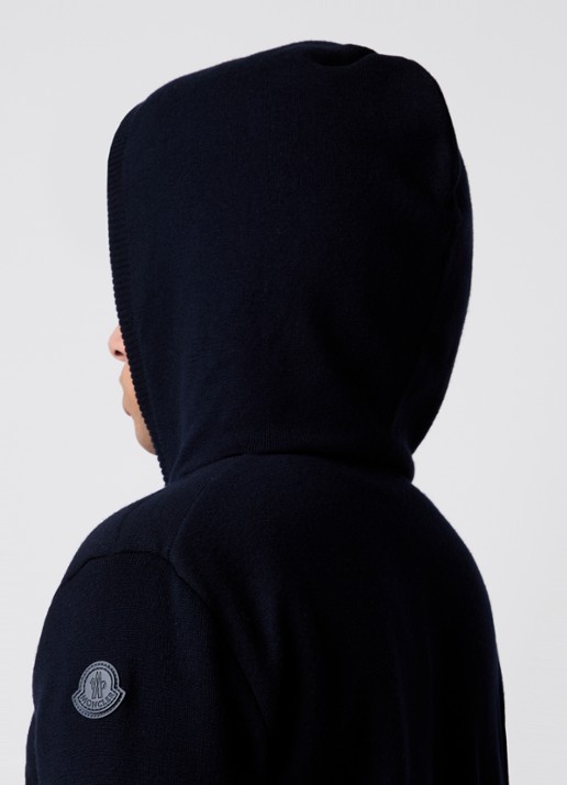 Moncler Fijngebreid vest van scheerwol met gewatteerd voorpand en donsvulling - detail 5 donkerblauw