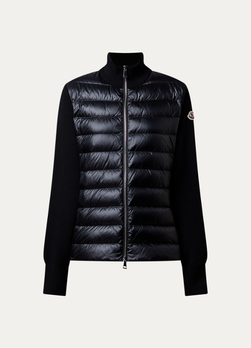 Moncler Fijngebreid vest van scheerwol met gewatteerd voorpand en donsvulling