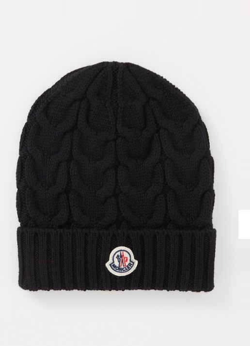 Moncler Fijngebreide muts van wol met logo - voorkant zwart