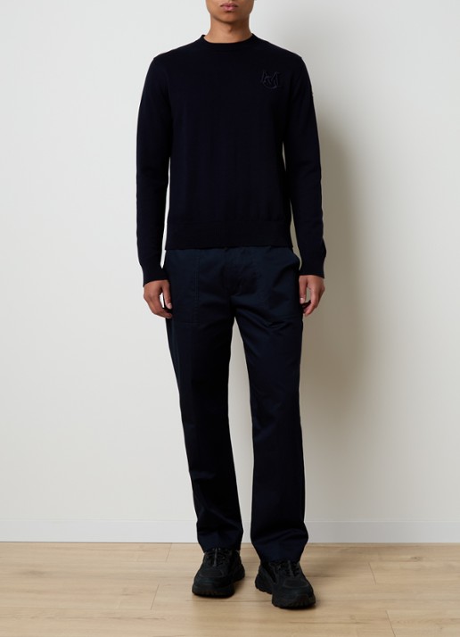 Moncler Fijngebreide pullover met logoborduring - voorkant 4 donkerblauw