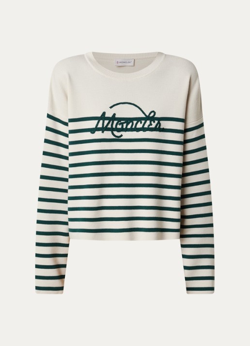 Moncler Fijngebreide trui met ingebreid patroon en logoborduring - voorkant 4 beige