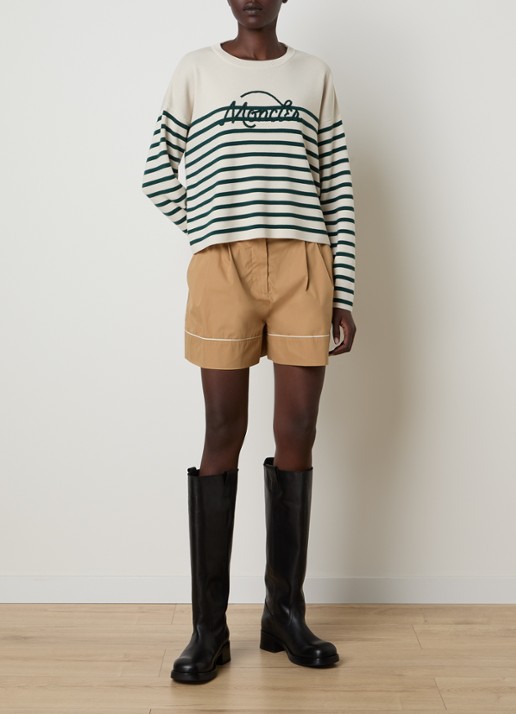 Moncler Fijngebreide trui met ingebreid patroon en logoborduring - voorkant 5 beige