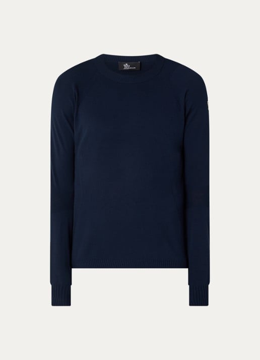 Moncler Fijngebreide trui met logo - voorkant 3 donkerblauw