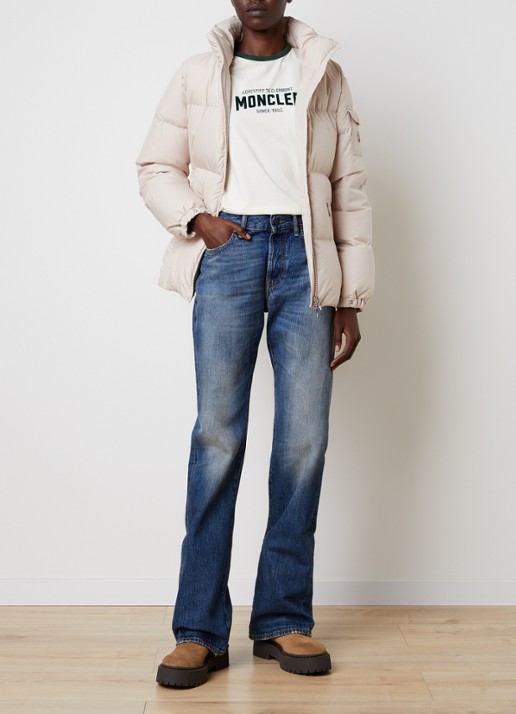 Moncler Fourmines puffer jack met donsvulling en ritszakken - voorkant 2 creme