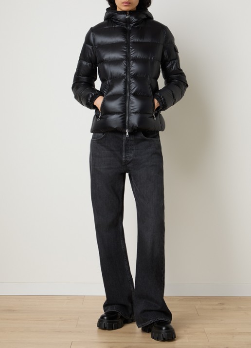 Moncler Glesse pufferjack met donsvulling en capuchon - voorkant 2 zwart