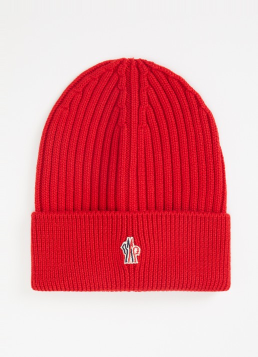 Moncler Grenoble ribgebreide muts van wol - voorkant rood