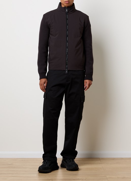 Moncler Grofgebreid vest van scheerwol met gewatteerd voorpand - voorkant 5 donkerbruin