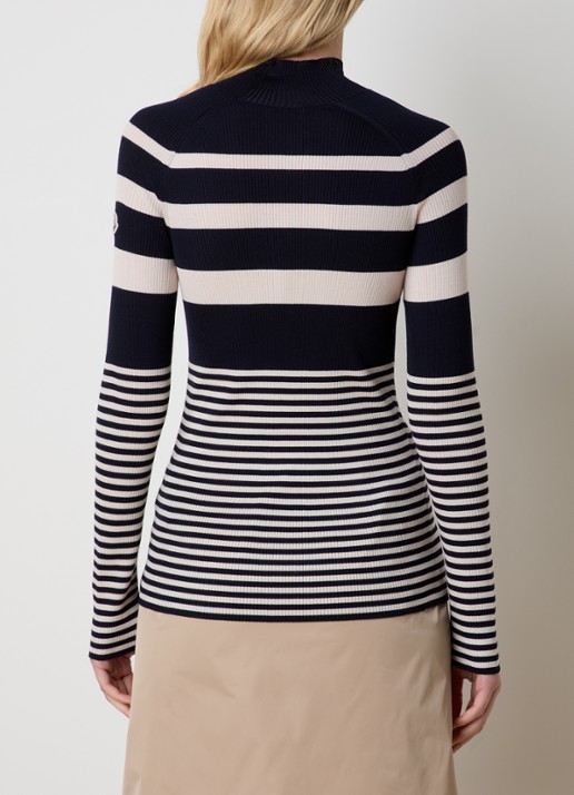 Moncler Grofgebreide coltrui van scheerwol met streepprint - achterkant 3 donkerblauw