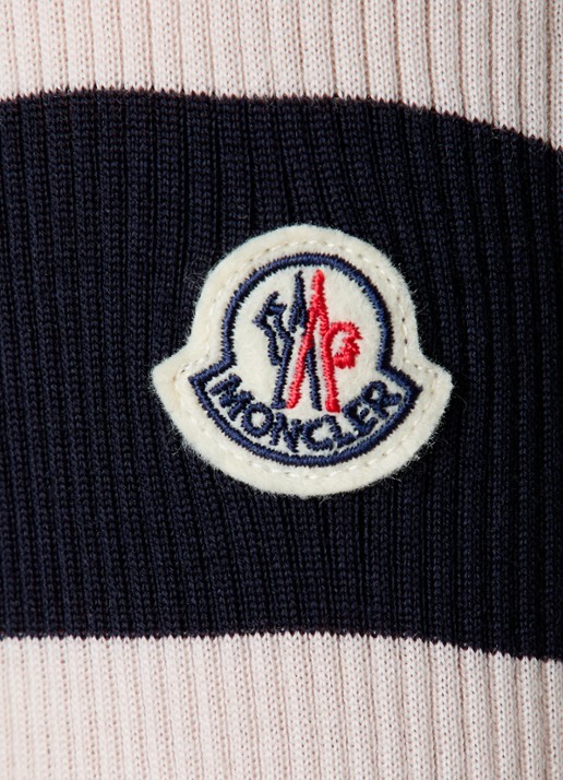 Moncler Grofgebreide coltrui van scheerwol met streepprint - detail 5 donkerblauw