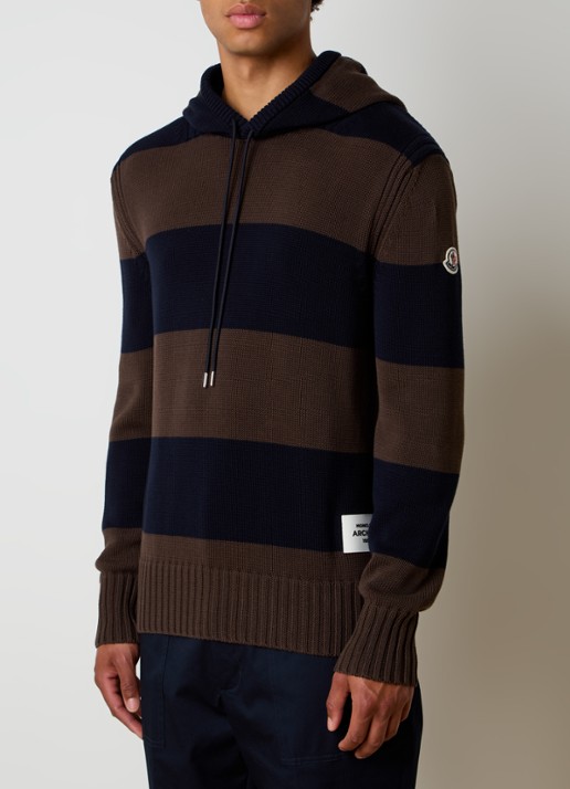 Moncler Grofgebreide hoodie met streepprint - detail 2 bruin