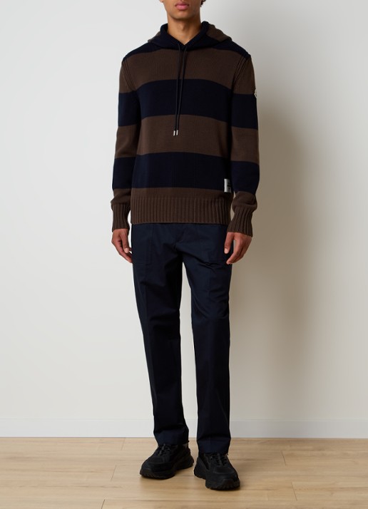 Moncler Grofgebreide hoodie met streepprint - voorkant 5 bruin