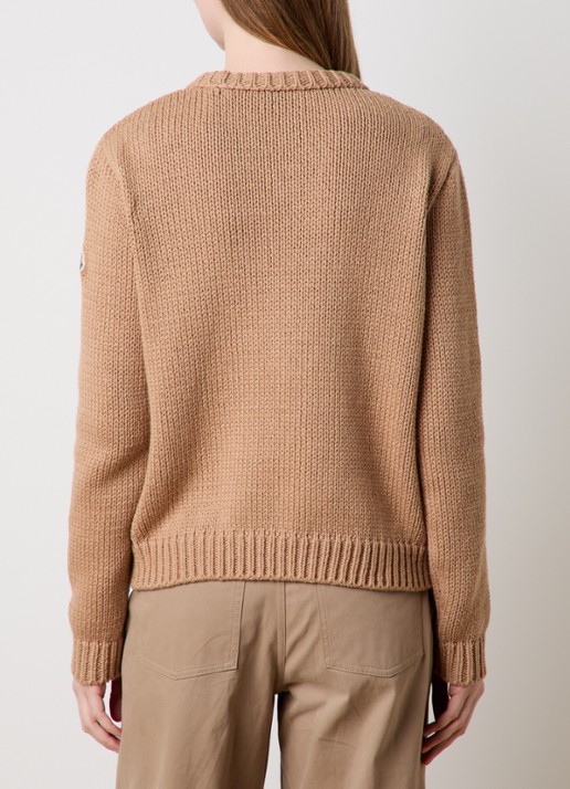 Moncler Grofgebreide trui met ingebreid logo - achterkant 3 camel
