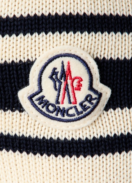 Moncler Grofgebreide trui met logoborduring - detail 5 donkerblauw