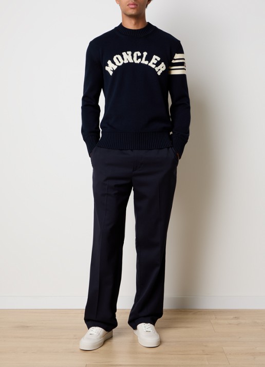 Moncler Grofgebreide trui met logoborduring - voorkant 2 donkerblauw