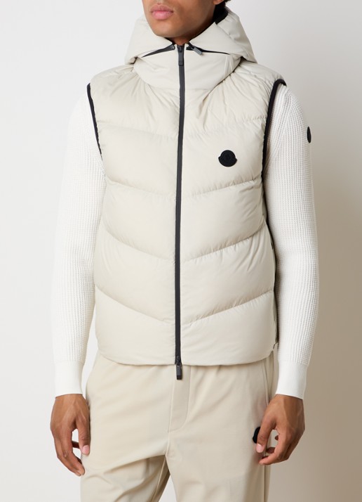 Moncler Guersac gewatteerde bodywarmer met donsvulling en afneembare capuchon