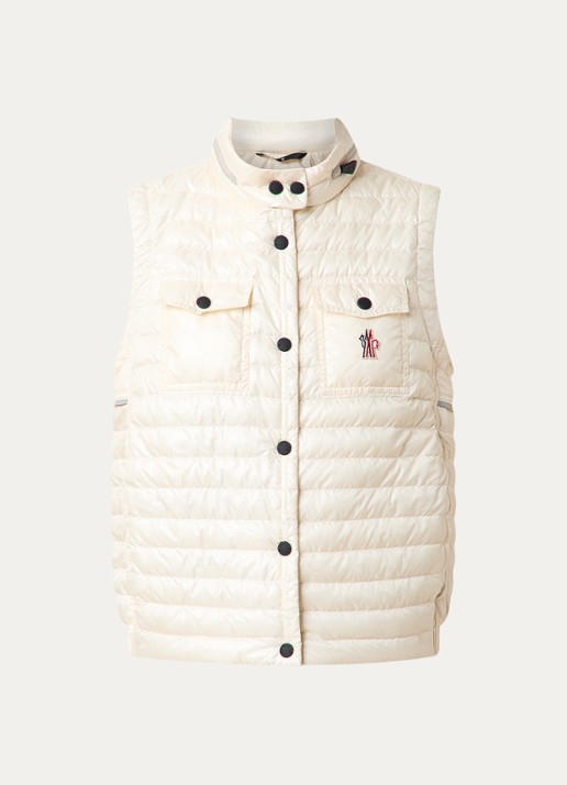 Moncler Gumiane gewatteerde bodywarmer met donsvulling en opbergbare capuchon - voorkant 5 creme