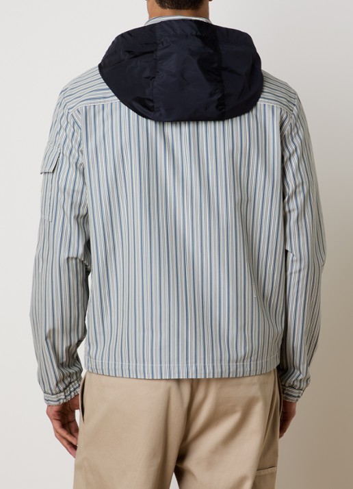 Moncler Havas windjack met streepprint en afneembare capuchon - achterkant blauwgrijs