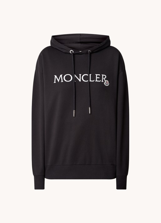 Moncler Hoodie met logoborduring - voorkant zwart