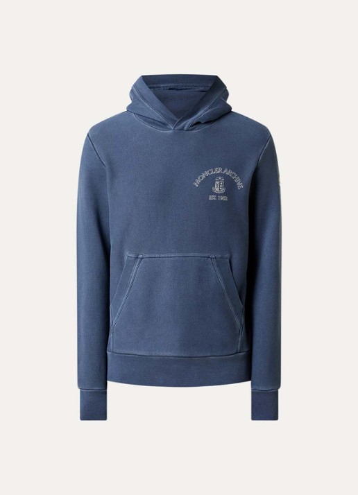 Moncler Hoodie met logoprint en kangeroezak - voorkant 5 staalblauw