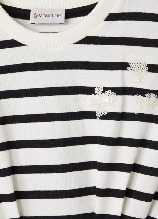 Moncler Jurk met streepprint en strikceintuur - detail zwart