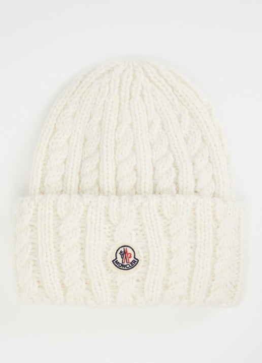 Moncler Kabelgebreide muts in alpaca wolblend met logo