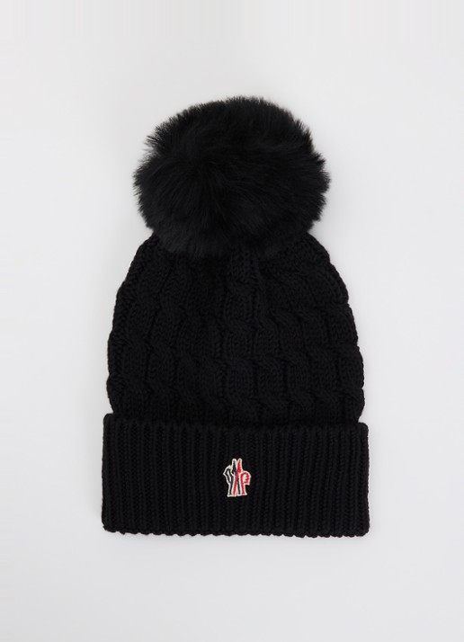 Moncler Kabelgebreide muts van scheerwol met logo