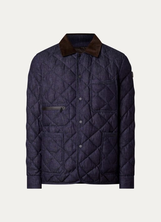 Moncler Kryen gewatteerde jack van denim met donsvulling en quilt patroon