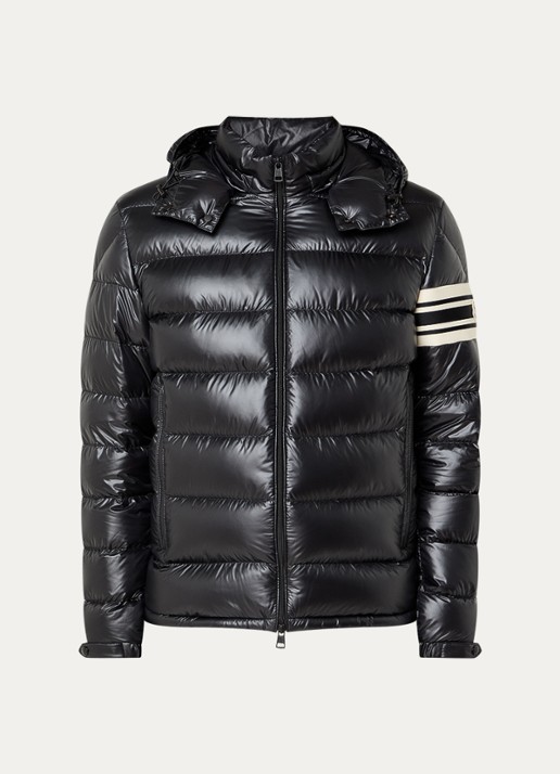 Moncler Landre puffer jack met donsvulling en afneembare capuchon - voorkant 4 zwart
