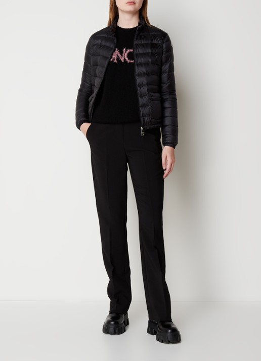 Moncler Lans gewatteerd jack met donsvulling met logoborduring - voorkant 6 zwart