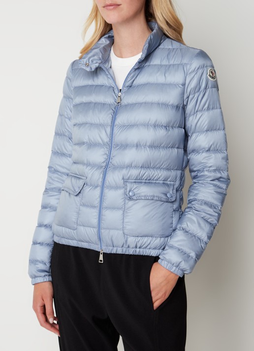 Moncler Lans gewatteerd jack met donsvulling met logoborduring - detail 3 staalblauw