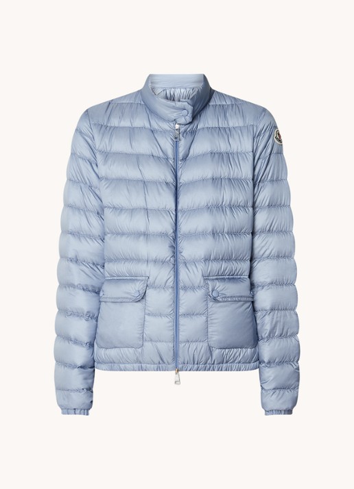 Moncler Lans gewatteerd jack met donsvulling met logoborduring - voorkant staalblauw