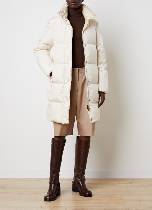Moncler Litte puffer jack met donsvulling en ritszakken - voorkant 2 creme
