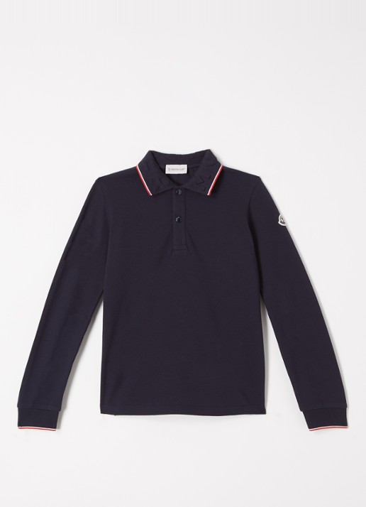 Moncler Longsleeve polo met logo - voorkant blauw