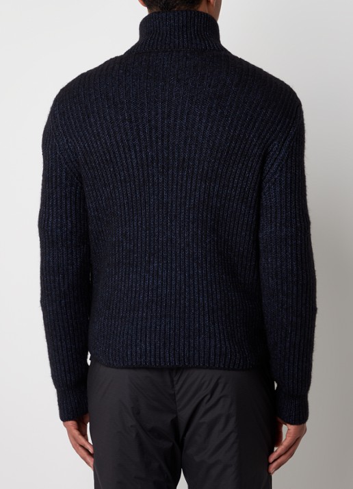 Moncler M3543 grofgebreid vest in wolblend met gewatteerd voorpand met donsvulling - achterkant 6 blauw