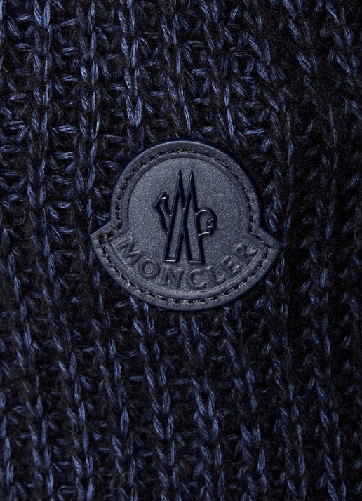 Moncler M3543 grofgebreid vest in wolblend met gewatteerd voorpand met donsvulling - detail 5 blauw
