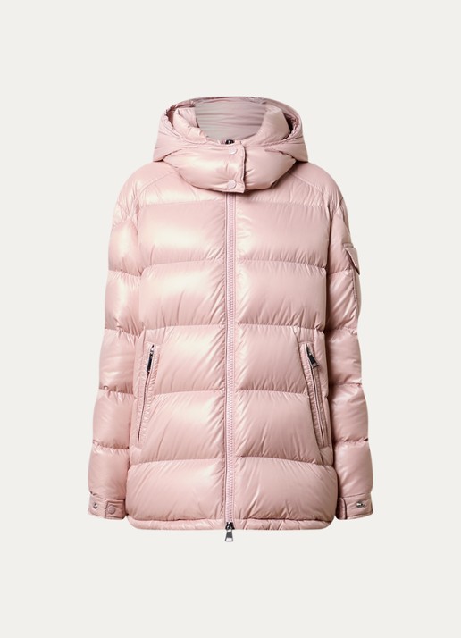 Moncler Maire puffer jack met donsvulling en afneembare capuchon - voorkant lichtroze