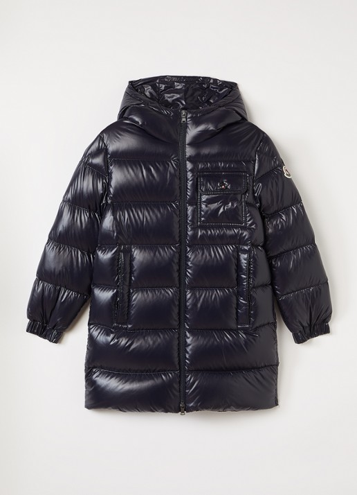 Moncler Marapi longline pufferjack met donsvulling - voorkant 2 donkerblauw