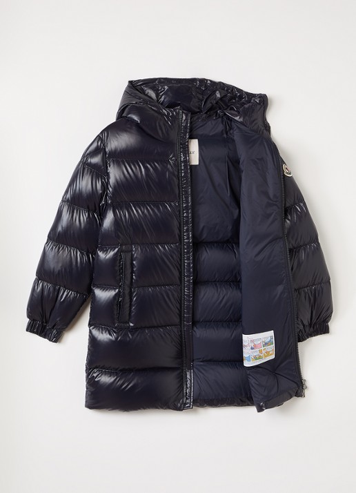 Moncler Marapi longline pufferjack met donsvulling - voorkant 3 donkerblauw