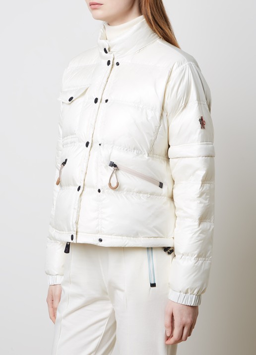 Moncler Mauduit puffer jack met donsvulling en capuchon - detail creme