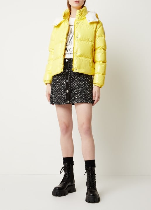 Moncler Mauleon puffer jack met donsvulling en afneembare mouwen - voorkant 2 citroengeel
