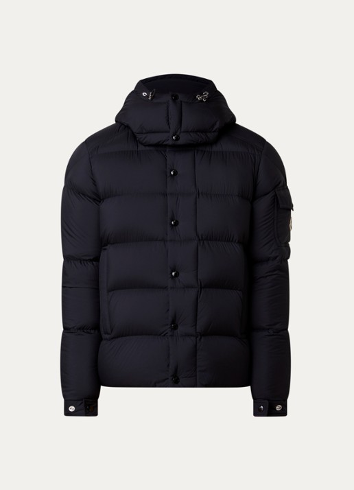 Moncler Maya puffer jack met donsvulling en ritszakken - voorkant 5 zwart