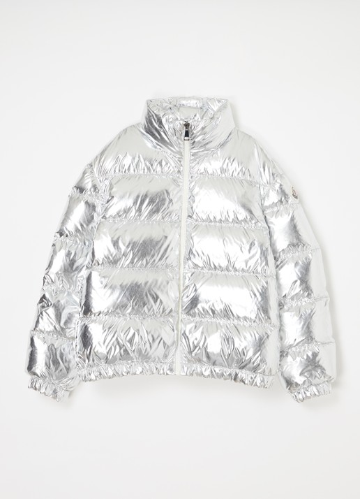 Moncler Meuse gewatteerd jack met donsvulling en metallic finish - voorkant 2 zilver