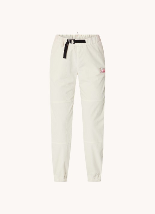 Moncler Mid waist tapered fit broek van corduroy met logopatch - voorkant ivoor