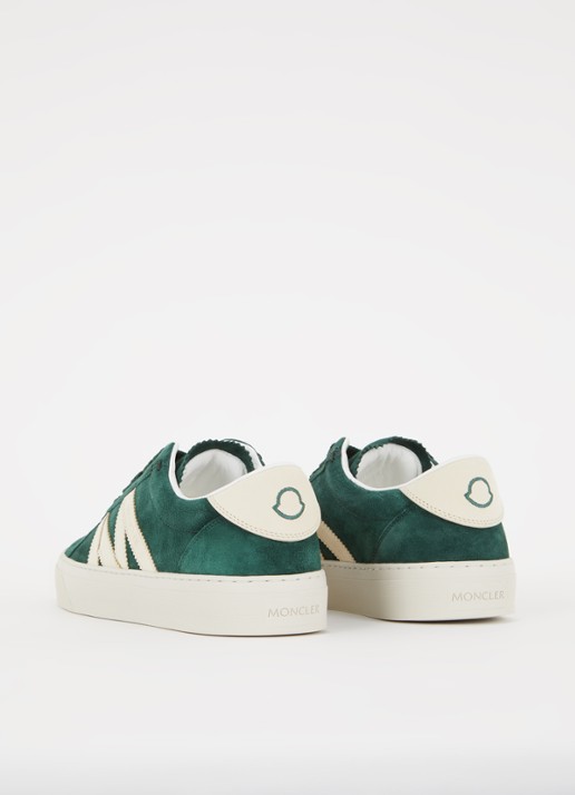 Moncler Monaco2 sneaker van suède en nubuck met logo - achterkant 2 donkergroen