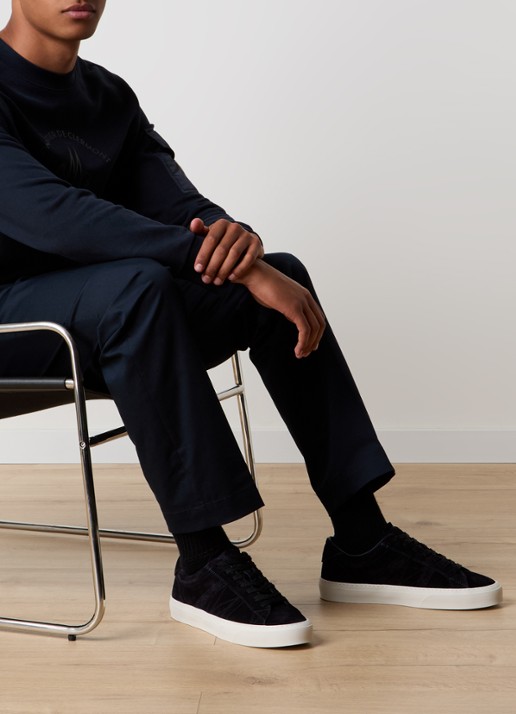 Moncler Monaco2 sneaker van suède - voorkant 3 donkerblauw