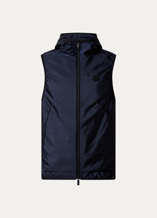 Moncler Moretan bodywarmer met capuchon en waterafstotende coating - voorkant donkerblauw