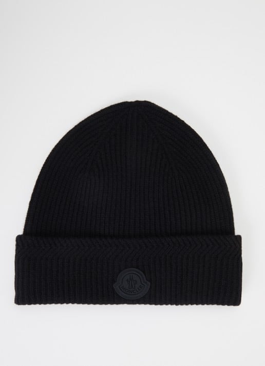 Moncler Muts in kasjmierblend met logo - voorkant zwart